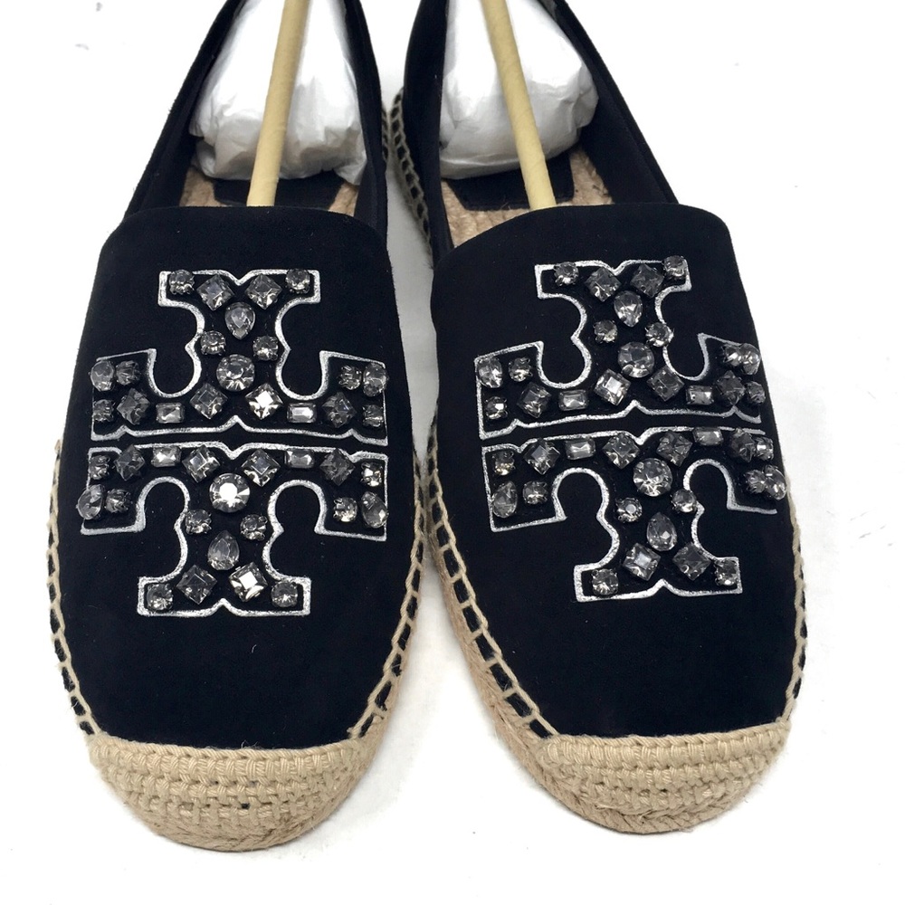 Tory Burch Embellished Espadrille Jewel Suede Perfect Black/Black Diamond - Picture 3 of 11